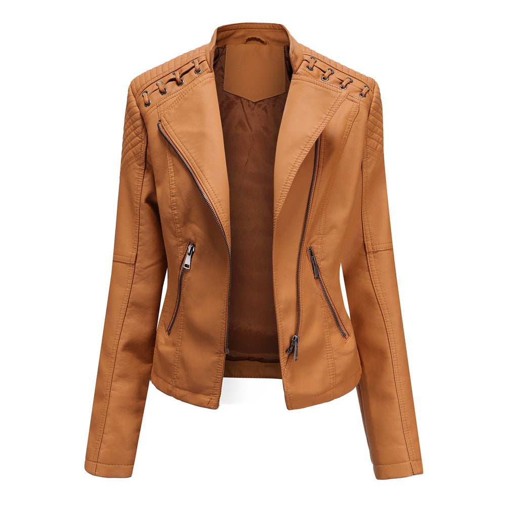 Short Leather Jacket, Slim Leather Jacket, Women's Motorcycle Suit