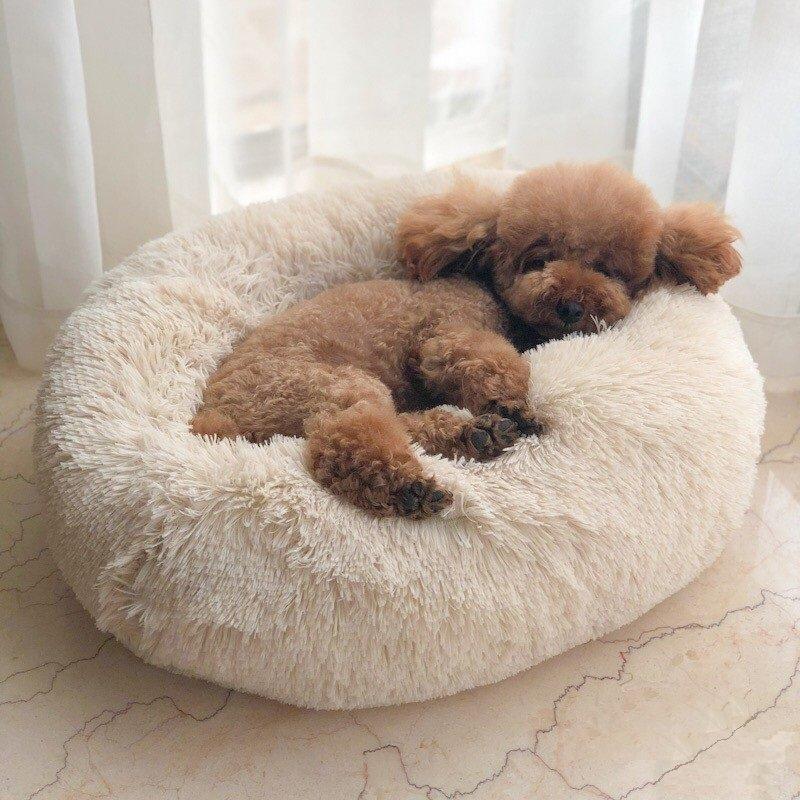 Long Plush Super Soft Pet Round Bed Kennel Dog Cat Comfortable Sleeping Cusion - veooy