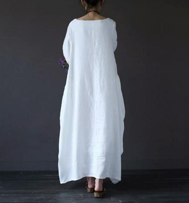 Women Plus Size  Long Sleeve Loose Casual Irregular Maxi Dress