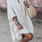 Casual loose V-Neck Cotton And Linen Long Sleeves Mini Dress 💖