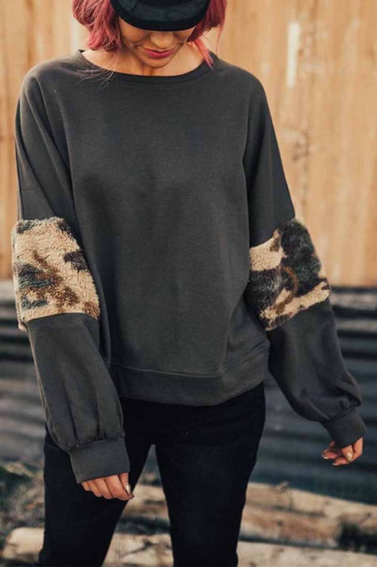 Sleeve Leapord Patchwork Sweatshirt 💖