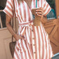 V-neck Button Striped Dress ( 2 Color)