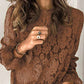 Long Sleeve Openwork Lace Blouse(5 Colors)