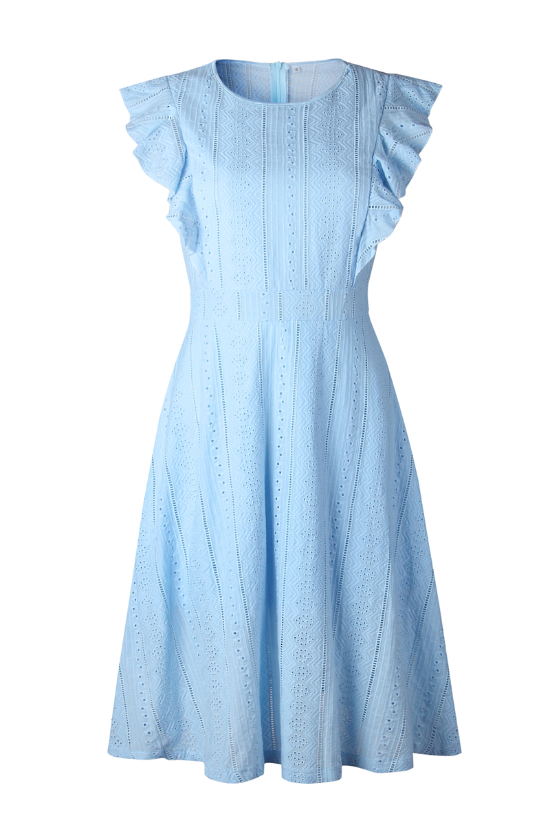 Florcoo Elegant Flounce Lace Design Mid Calf Dress(2 Colors) - Veooy