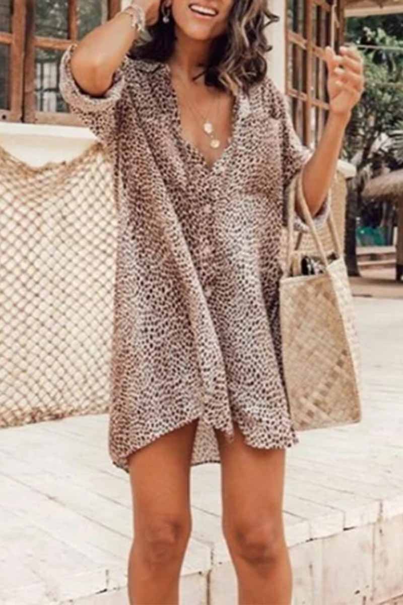 Leopard Print Long Sleeve Shirt Mini Dress