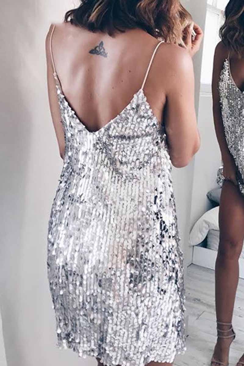 Sexy Sequined V-Neck Mini Dresses 💖