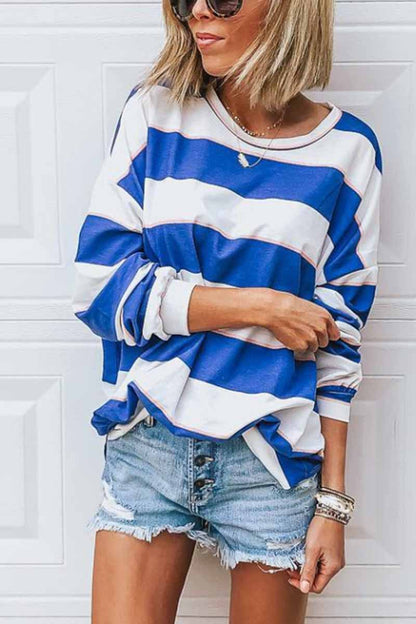 Loose Round Neck Striped T-shirt