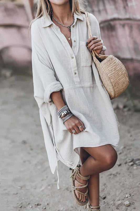 Casual Loose Cotton And Linen V-neck Dress 💖