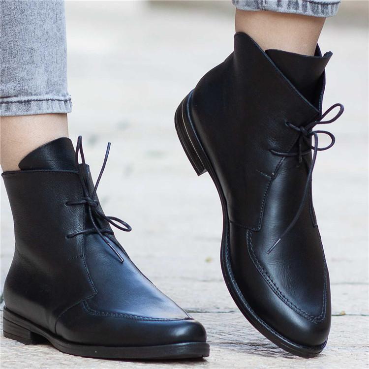 PU Women Ankle Boots Platform Lace Up Zip Shoes Boot