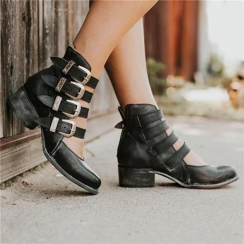 Back-zip Heel Sandals Retro Style Low Heel Sandals * - Veooy