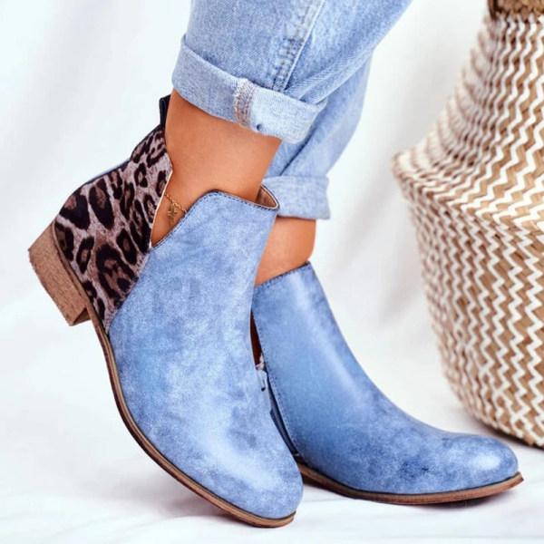 *Women's low heel colorblock leopard Martin boots - Veooy
