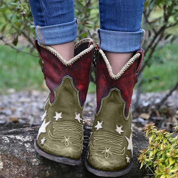 Women's Vintage Pointed Toe Star Short Boots