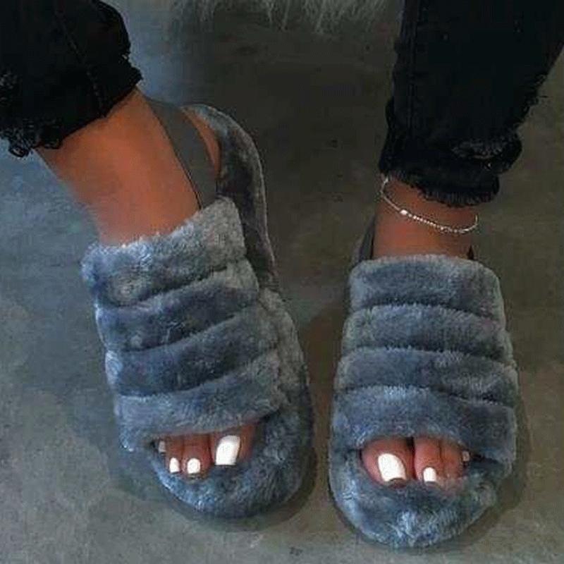 Hairy open-toed comfortably worn home slippers * - Veooy