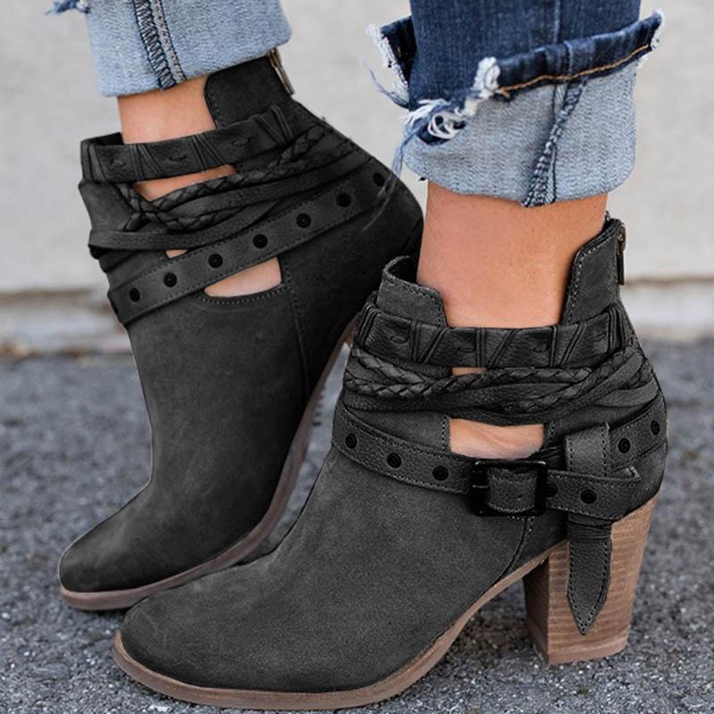 *Women Flocking Booties Casual Adjustable Buckle Shoes * - Veooy