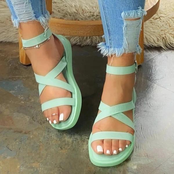 *Flat With Open Toe Buckle Platform Plain Sandals - Veooy