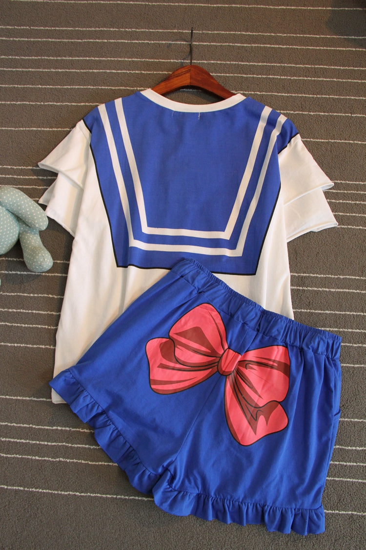 Cat Sailor Moon short-sleeved pajamas home clothes suits - Veooy