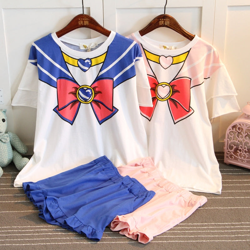 Cat Sailor Moon short-sleeved pajamas home clothes suits - Veooy