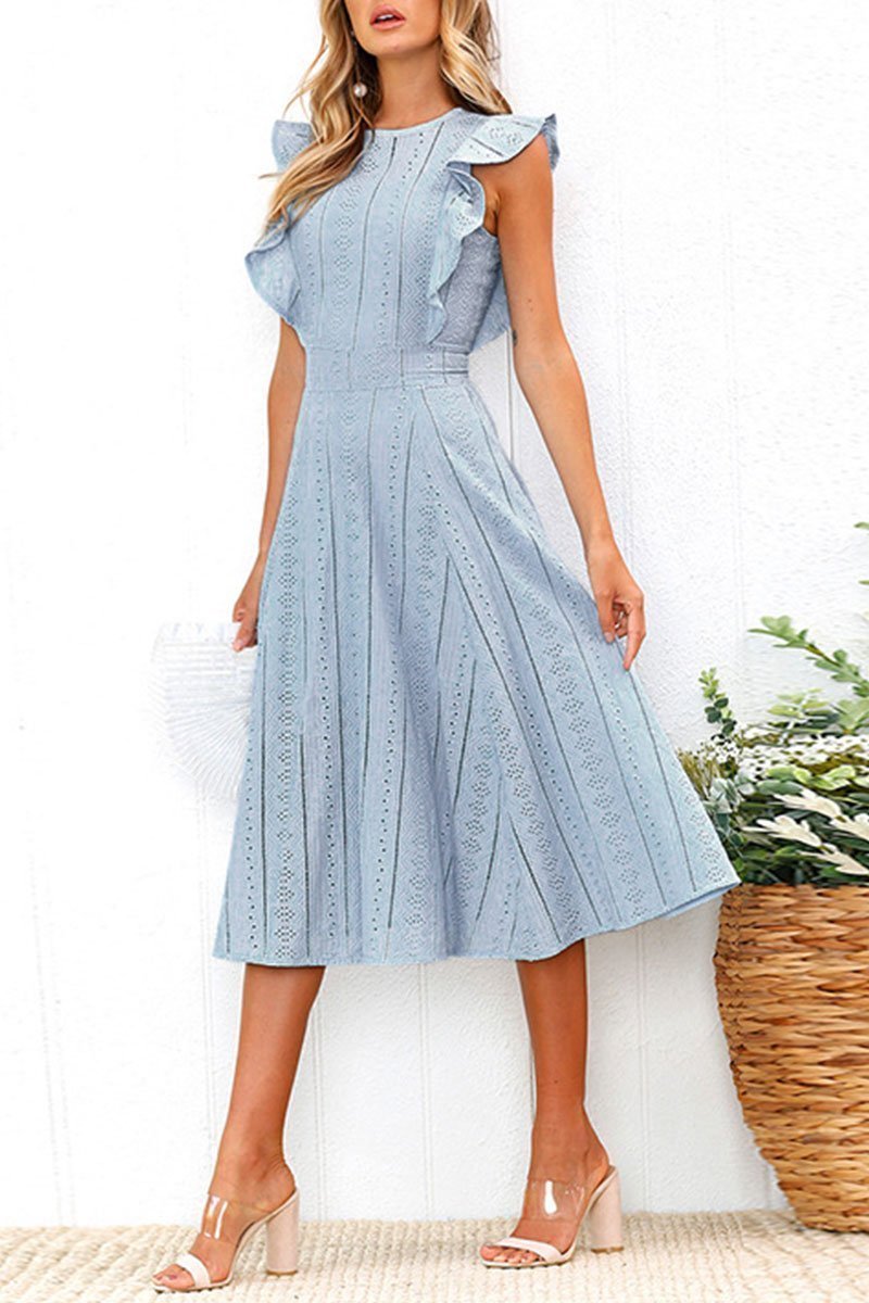 Florcoo Elegant Flounce Lace Design Mid Calf Dress(2 Colors) - Veooy