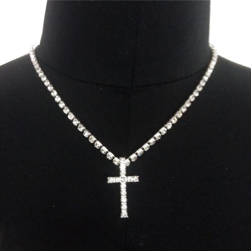 HipHop Shiny Cross Necklace Tennis Chain-veooy - Veooy