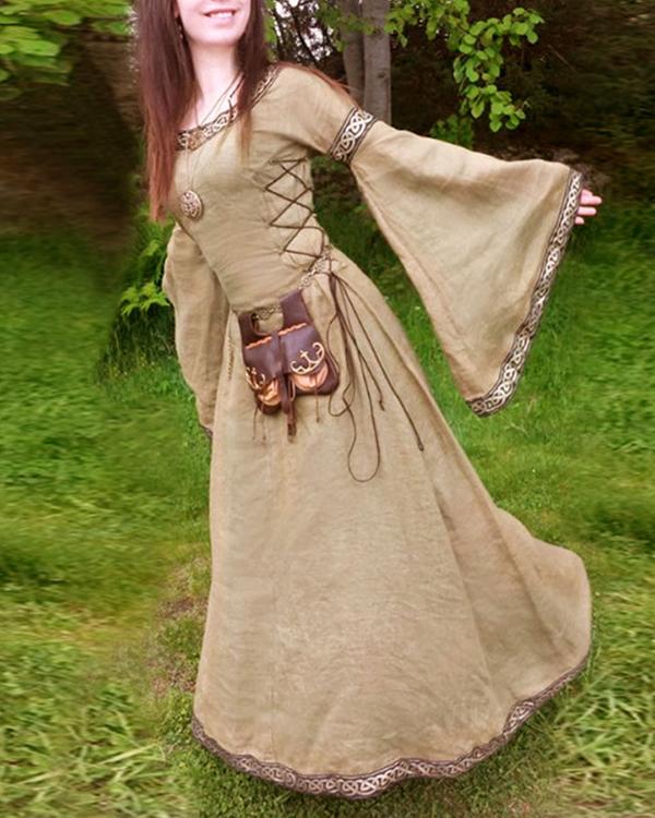 Classical Middle Ages Long Sleeve Round Neck Dress - Veooy