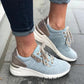 Women Lace-up Hollow-out Side Zipper Wedge Sneakers *