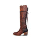 Vintage Lace-up Hollow-Out Boots Chunky Heel Color Block Boots *