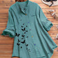 Collar Color Button Shirt Butterfly Printed Shirt - Veooy