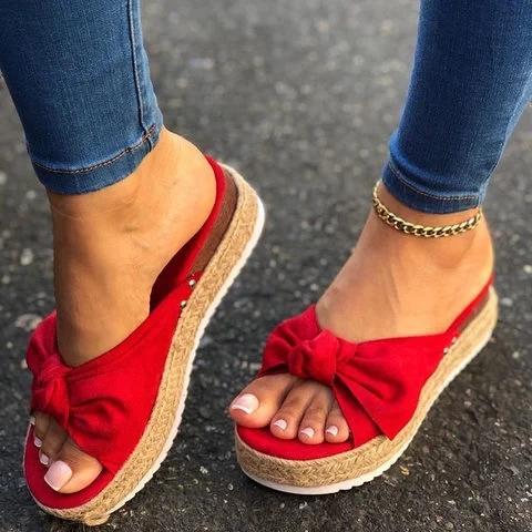 Women Casual Summer Bowknot Comfy Slip On Sandals *