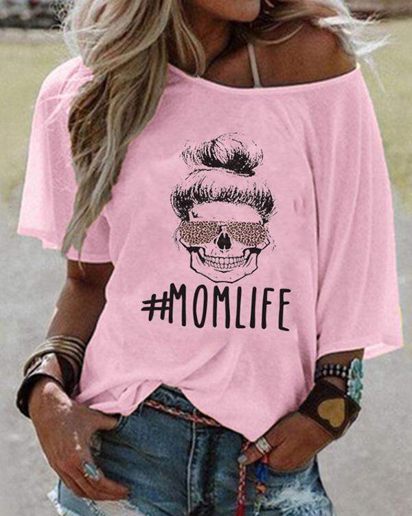 Women Printed T-shirt Mom Life Letter Tee .*