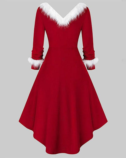 Christmas Solid Long Sleeves A-line Elegant Gown Princess Dress - Veooy
