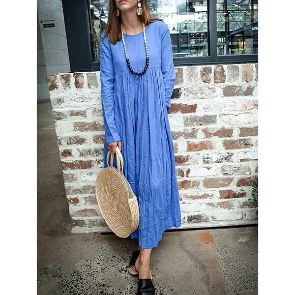 Women's Simple Solid Color Long-Sleeve Maxi Dress