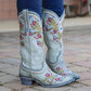 Chunky Heel Embroidered Rivets Mid-Tube Martin Boots * - Veooy