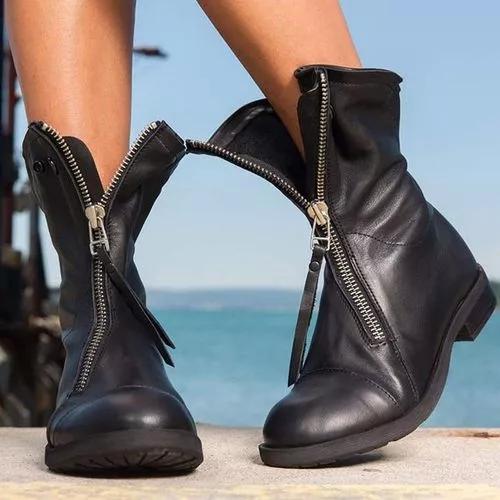 *Women's Zipper Ankle Boots Low Heel Boots - Veooy