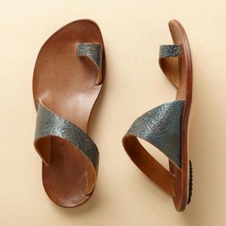 Daily Artificial Leather Flat Heel Toe Ring Slippers * - Veooy