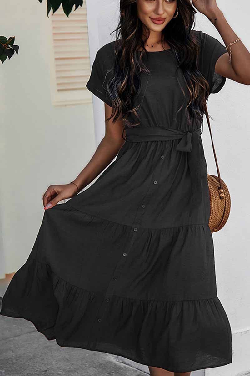 Pure Color Simple Restraint Waist Midi Dress(3 Colors) 💖