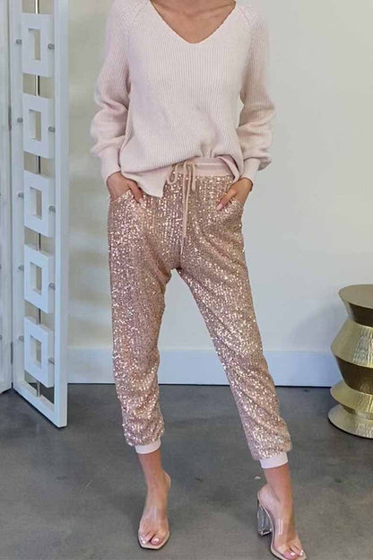 Ruffled High Waist Drawstring Sequined Pants(3 colors) 💖