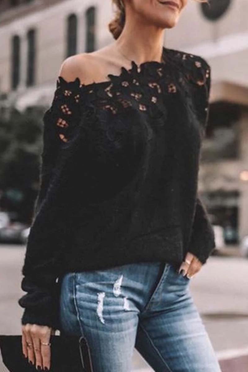 Lace Patchwork Black Sweater