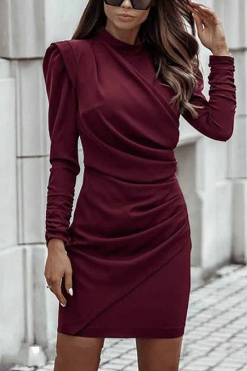 Irregular Solid Collar Mini Dress