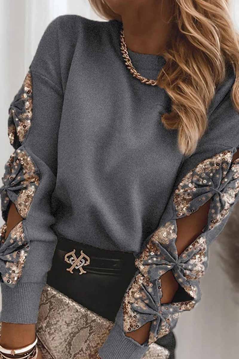 Fashion sequin stitching knit Tops(3 colors)