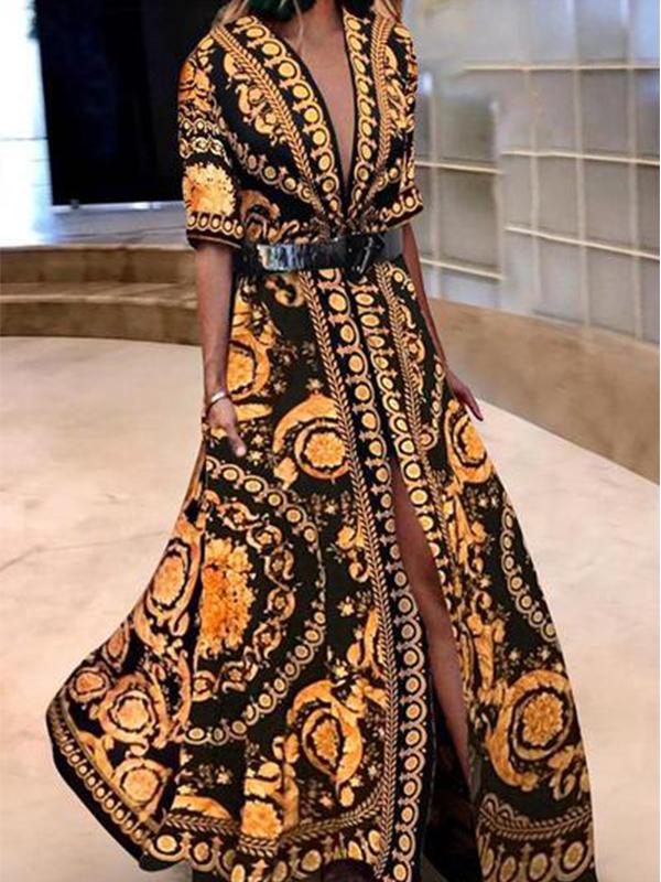 Early Autumn Vintage Printed  Fashionable Maxi  Dress - Veooy
