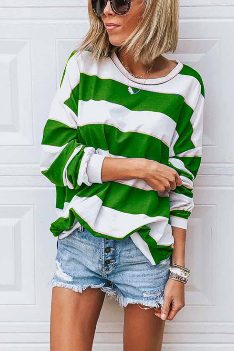 Loose Round Neck Striped T-shirt
