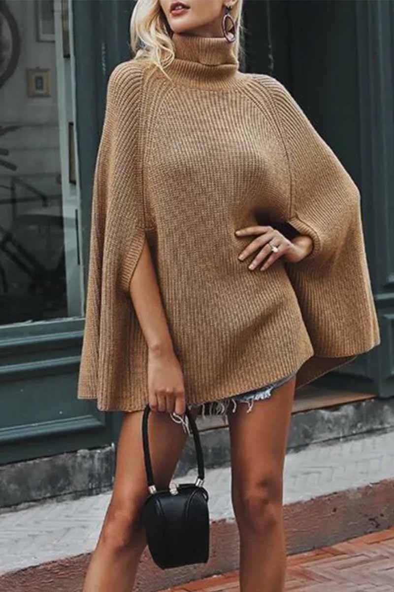 Solid Color Cape High Collar Shawl Tops 💖