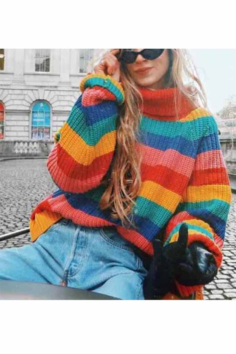 Rainbow Striped Loose-knit Sweater 💖