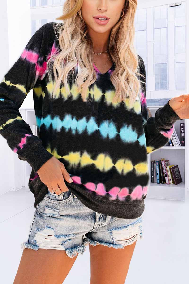 Color Striped Print Casual Hoodie 💖