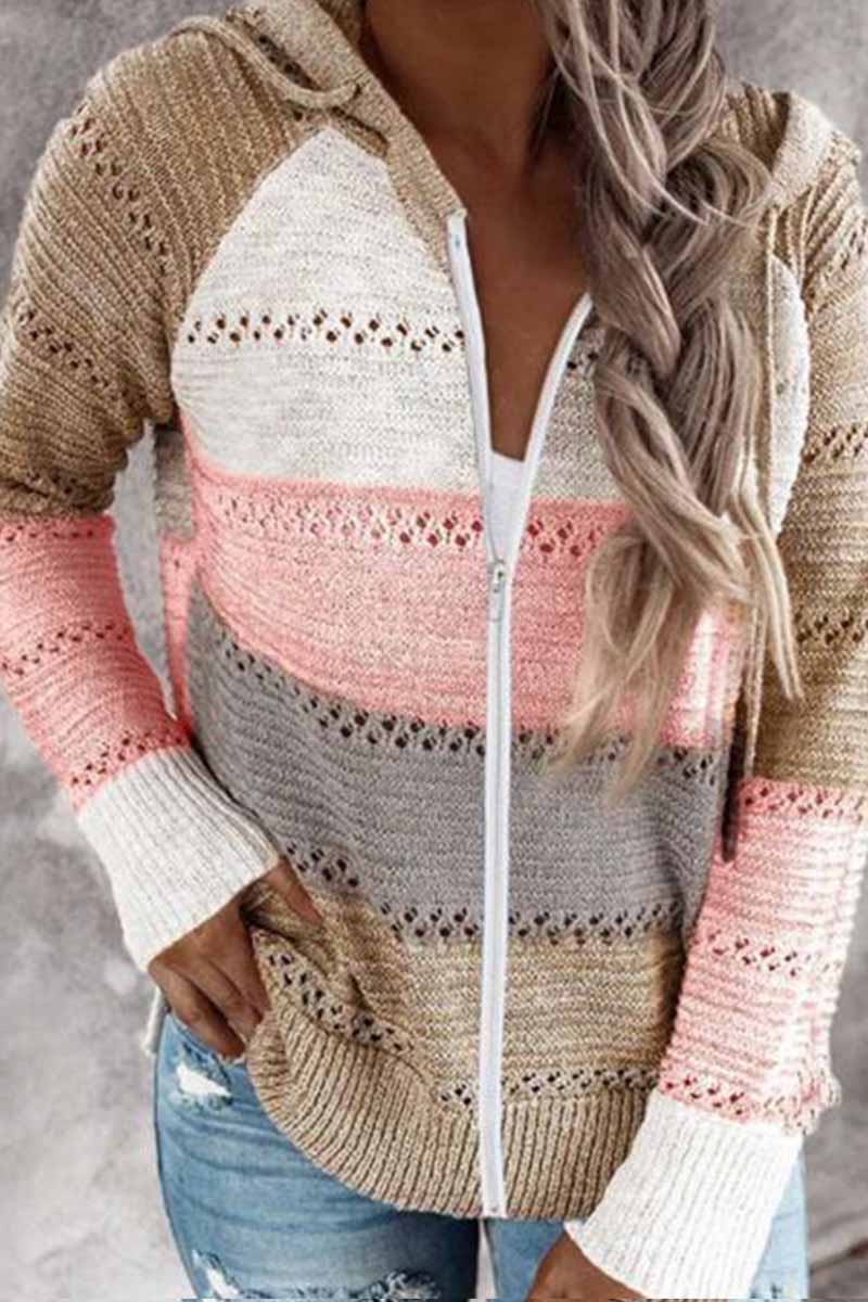 Contrast Color Knitted Zipper Lightweight Hoodie 💖