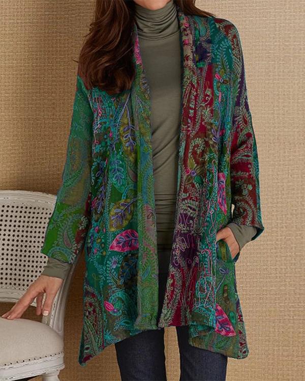 Plus size Long Sleeve Printed Outerwear