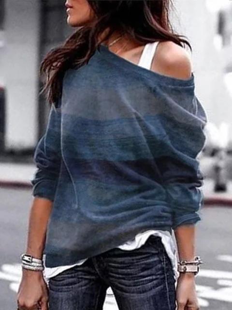 Vintage One Shoulder Long Sleeve Cotton T-Shirts - veooy