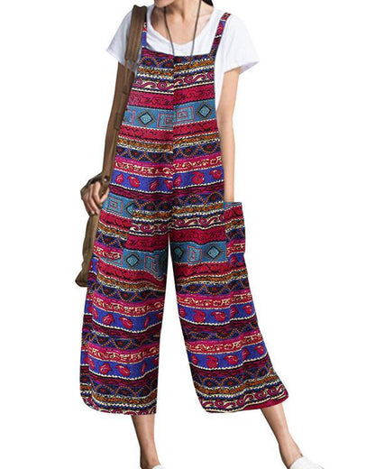 Bohemian Strap Printed Plus Size Jumpsuits - Veooy
