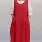 Vintage Apron Overall Pinafore Midi Dress With Pockets
