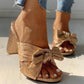*Peep Toe Bowknot Design Chunky Heeled Sandals - Veooy